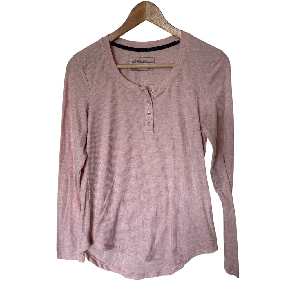 Eddie Bauer Sleepwear Henley Women XS Pink Excellent Ribbed Long Sleeve Top